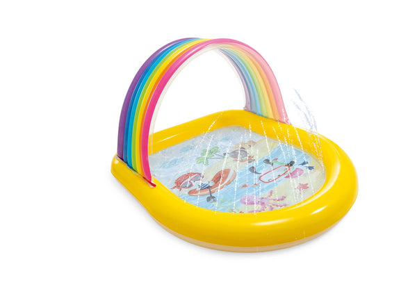 Regenboog zwembad met watersproeiers -